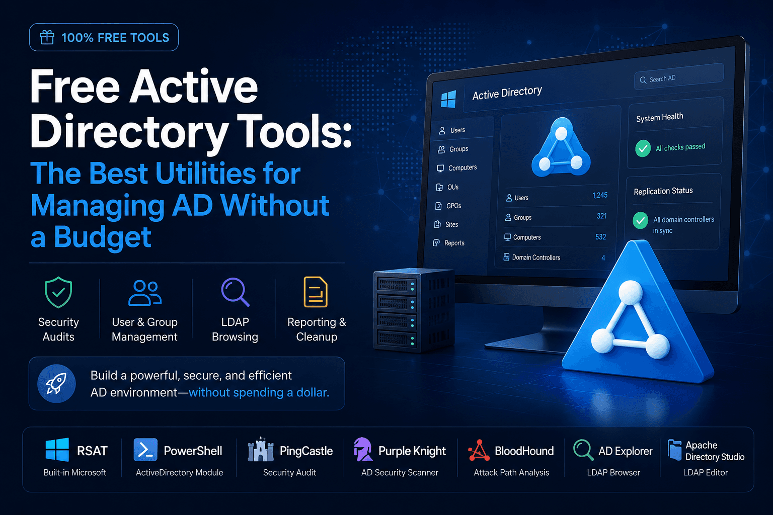 Free Active Directory tools for user management, security audits, and domain health checks