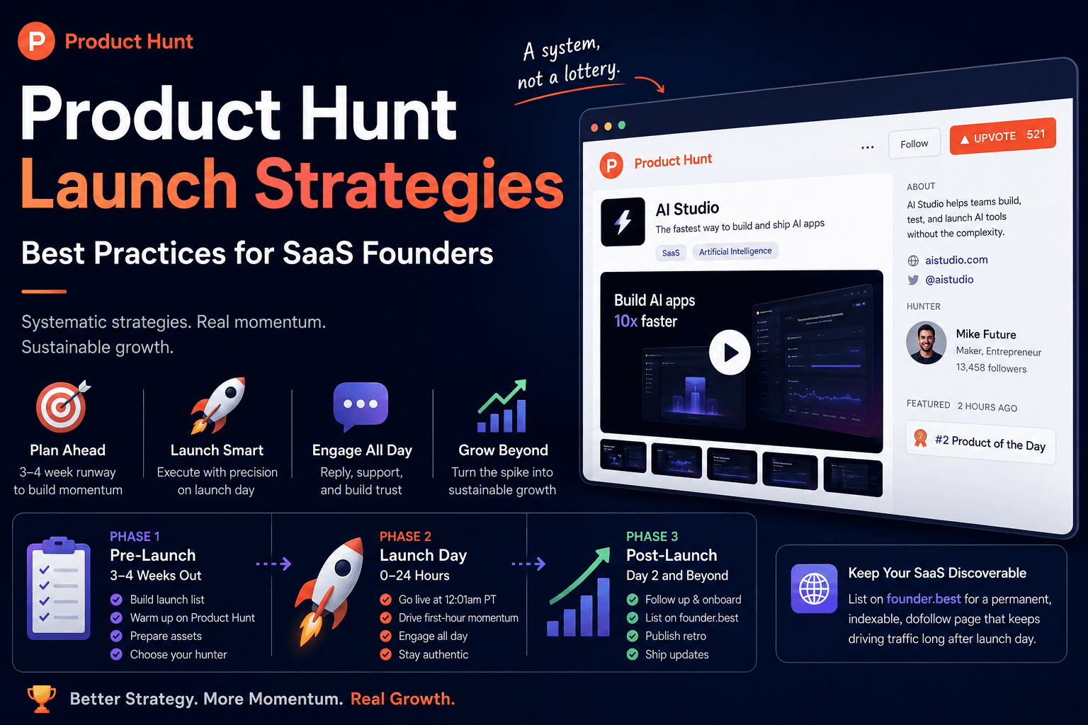 Product Hunt launch strategies and best practices dashboard for a SaaS product