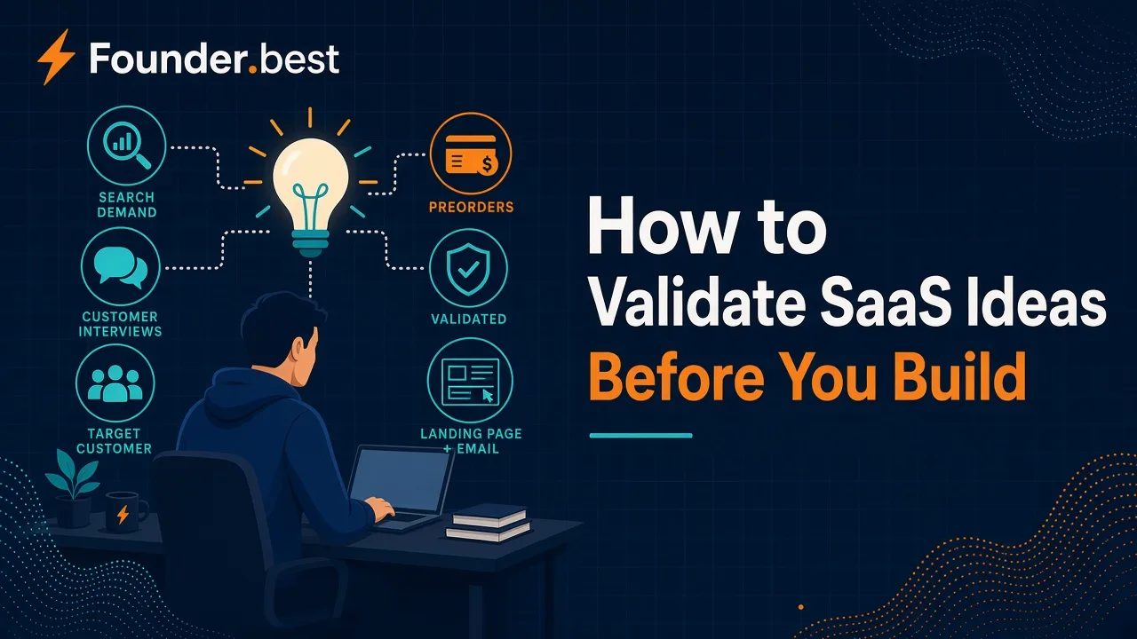 How to validate SaaS ideas before you build - founder mapping search demand, interviews, landing page, and preorders