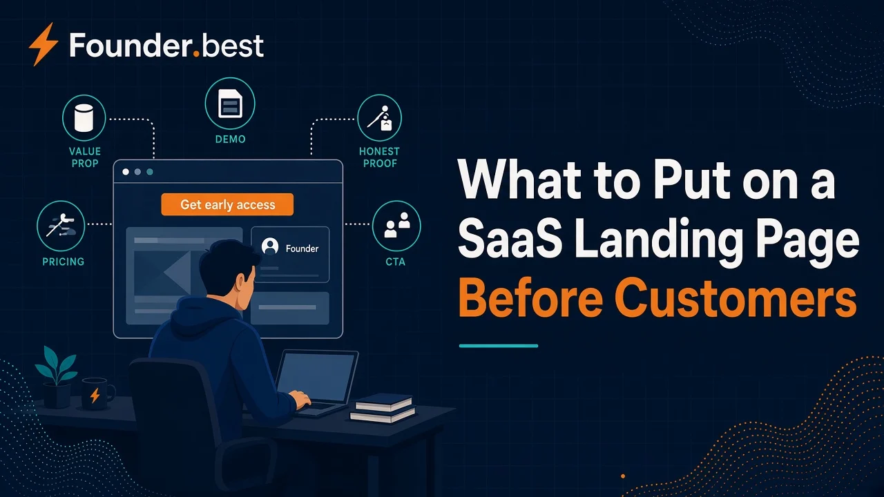 SaaS landing page before customers - wireframe of a pre-launch SaaS website with headline, demo, honest social proof, pricing, and CTA