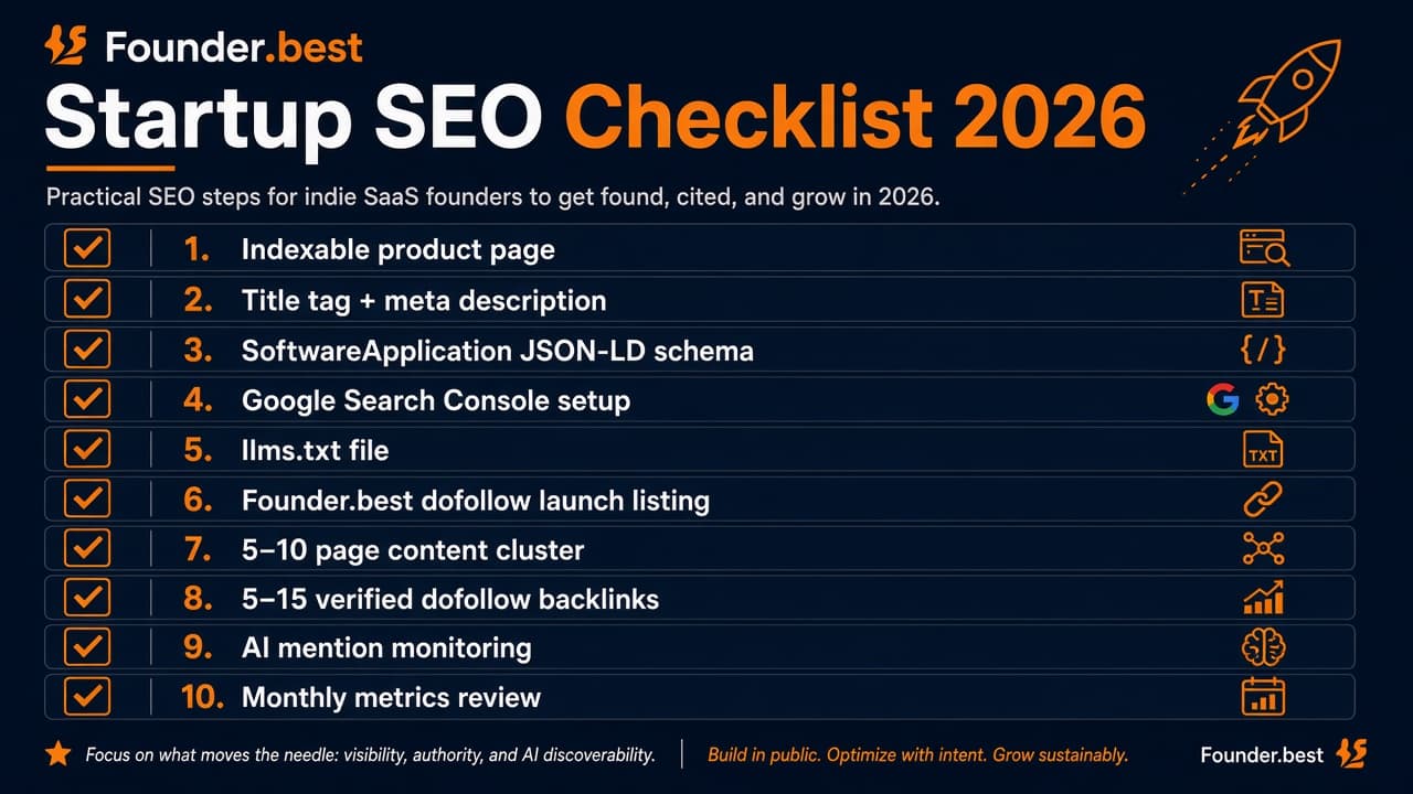 Startup SEO checklist 2026 - 10-step checklist for indie founders