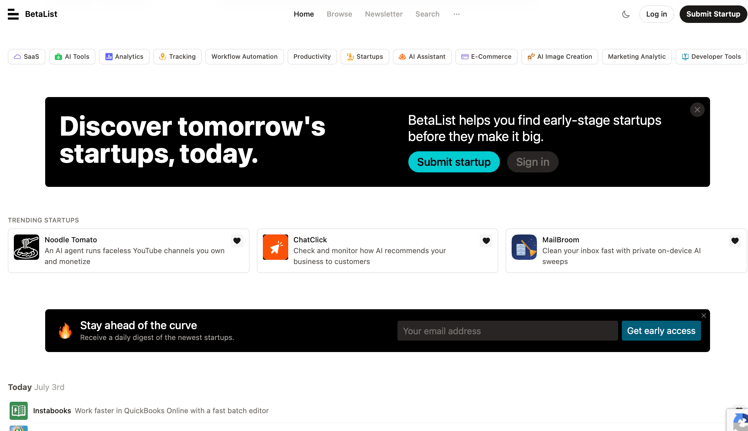BetaList curated pre-launch startup directory