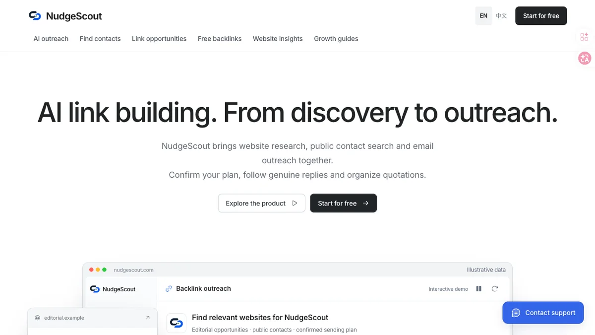 NudgeScout - Research websites, find public contacts and manage outreach conversations