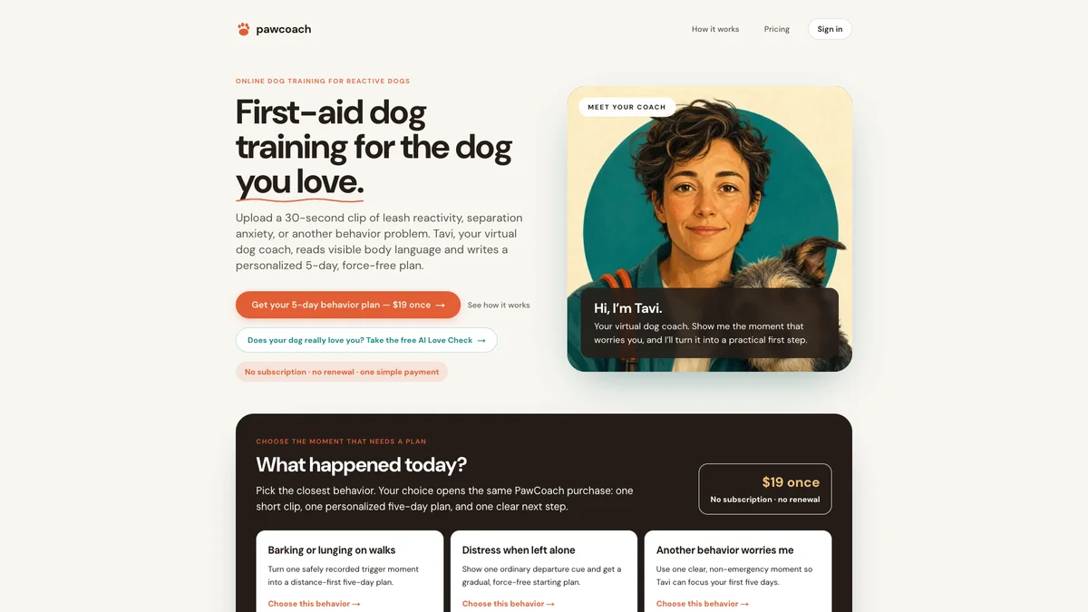 PawCoach - Personalized force-free dog training plans from one short video