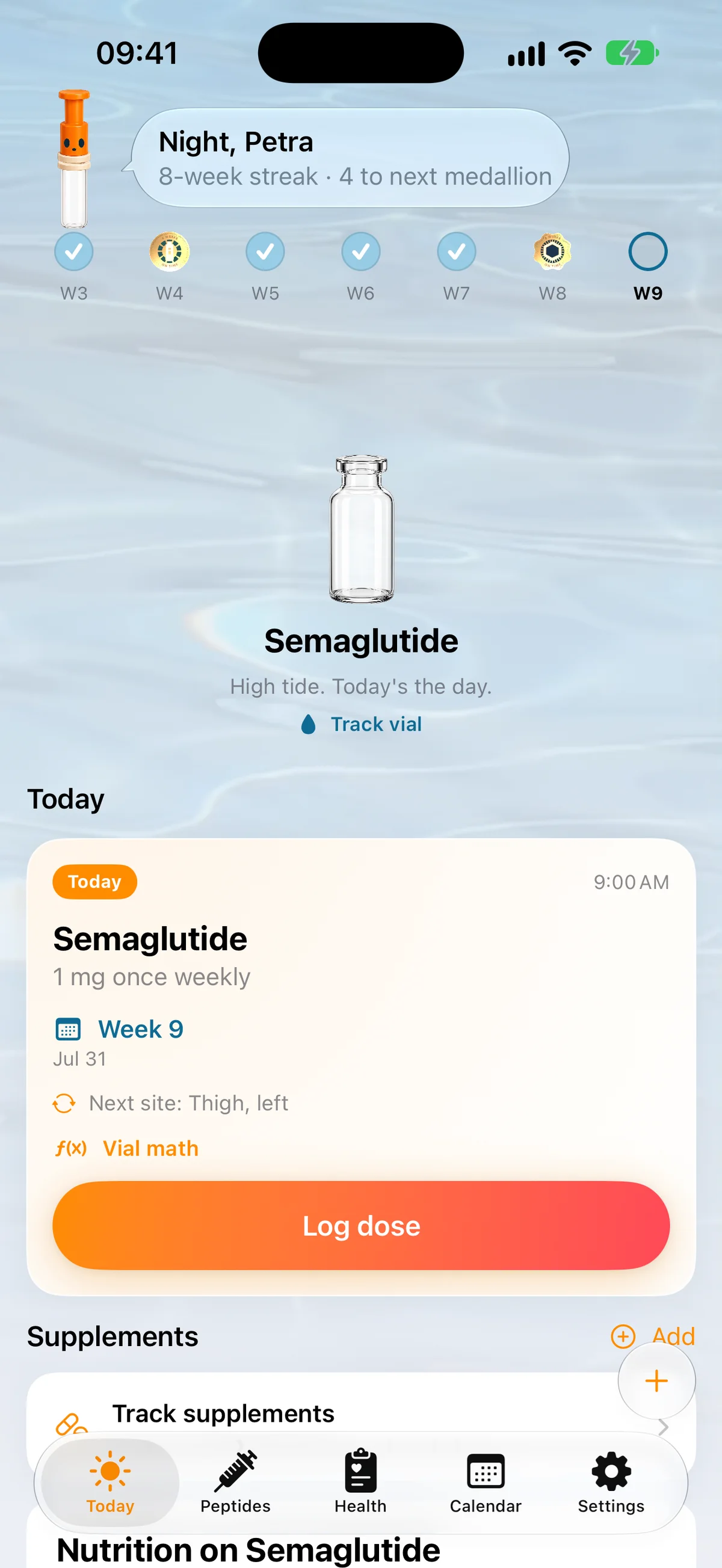Tiding - GLP-1 & peptide dose tracker for iPhone