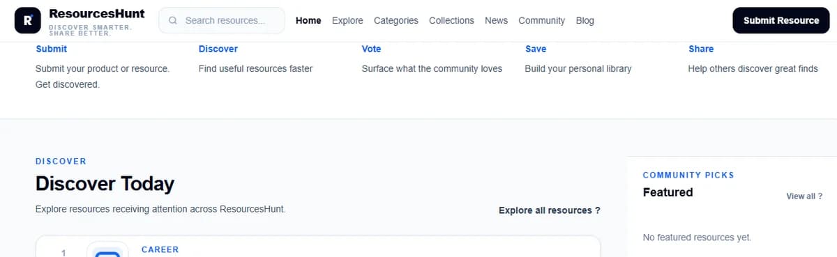 ResourcesHunt - Discover, Submit, Save and Share Useful Resources.