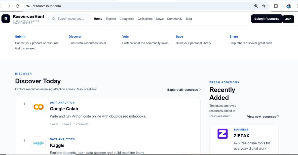 ResourcesHunt - Discover, Submit, Save and Share the Best Online Resources