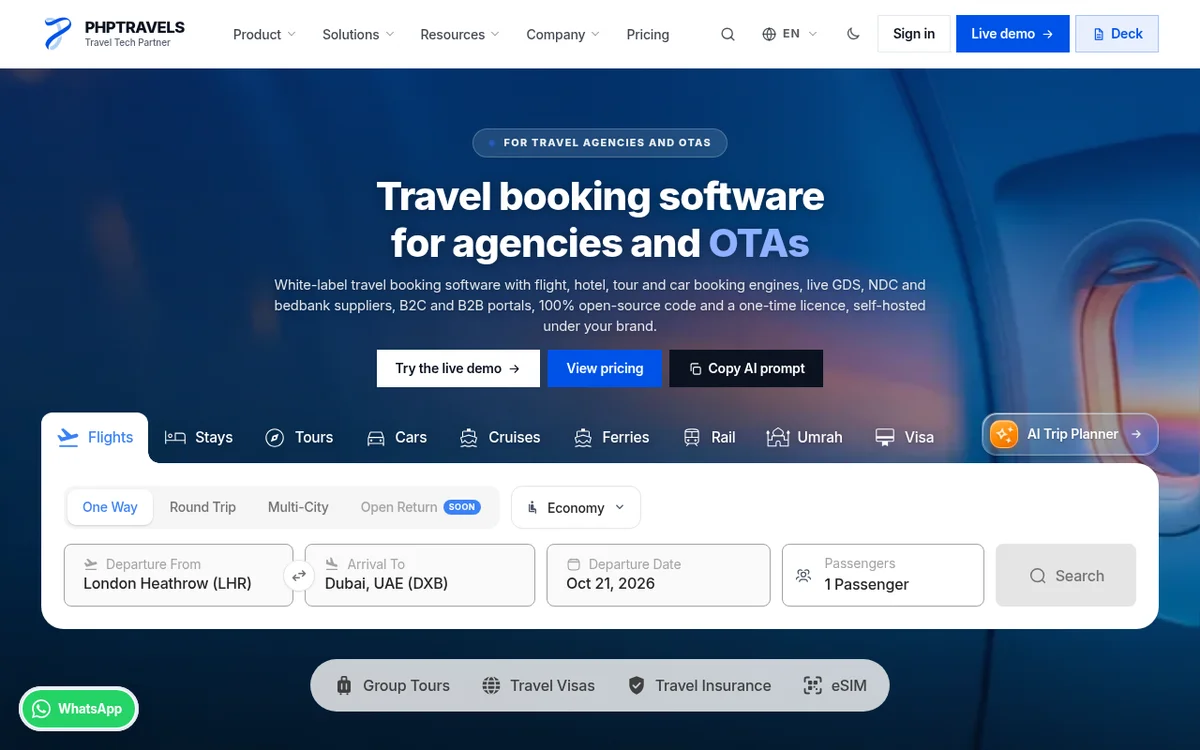 PHPTRAVELS - Self-hosted travel booking software for agencies and OTAs