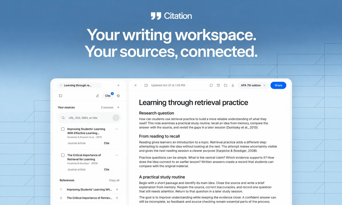 Citation - Write, connect sources and manage citations in one workspace