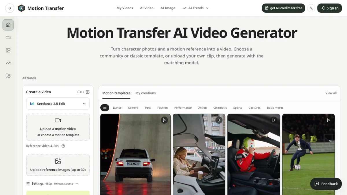Motion Transfer - Turn your photo into viral AI video trends in one click