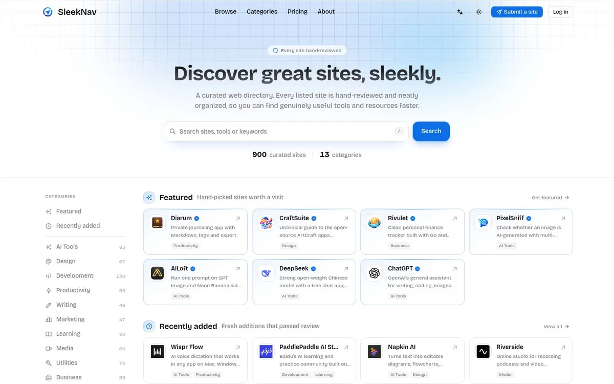 SleekNav - A hand-reviewed directory of genuinely useful websites