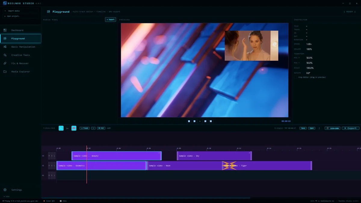 ReelNox Studio - GPU-accelerated video toolkit for Windows — 7-days free trial.