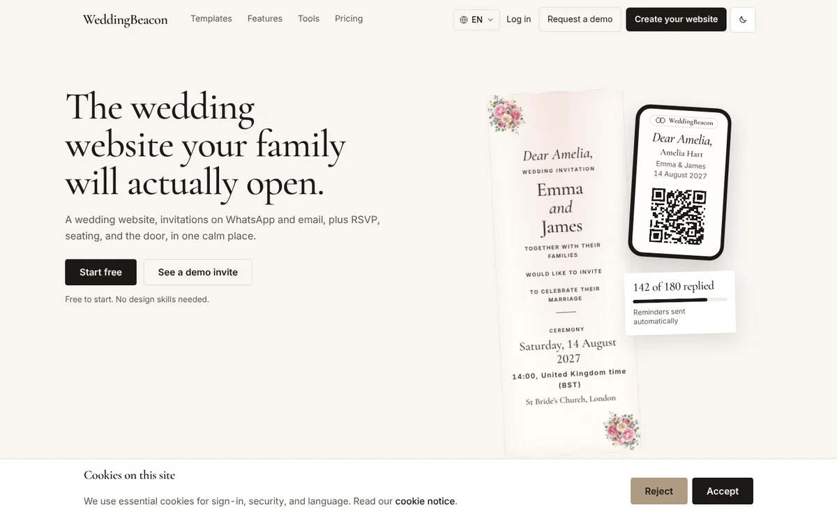 WeddingBeacon - Wedding websites with personal WhatsApp and email invites