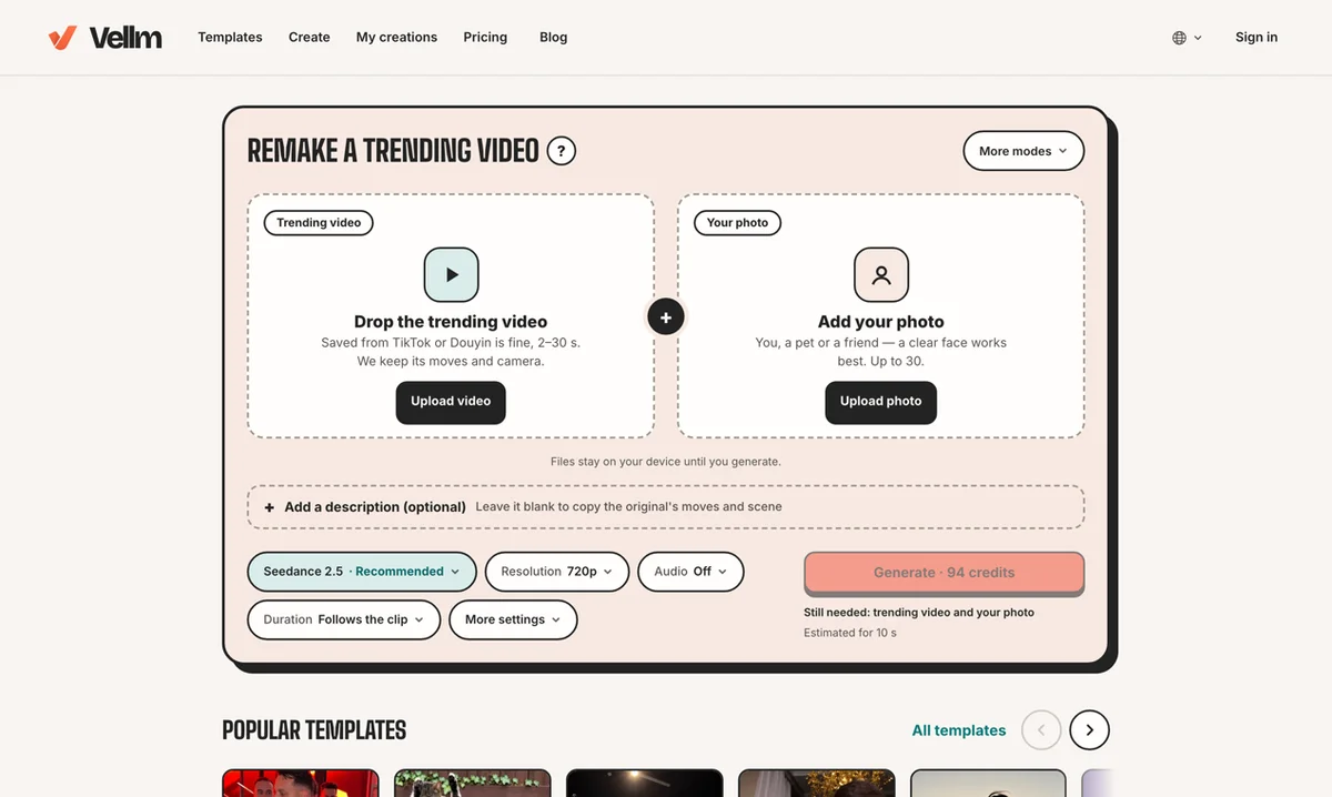 Vellm - Photo-to-video AI templates for people and pets