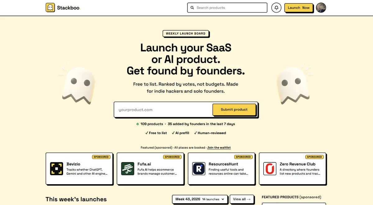Stackboo - Launch your SaaS or AI product. Get found by founders.