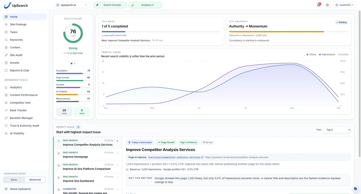 UpSearch - Turn SEO and AI visibility data into prioritized growth actions