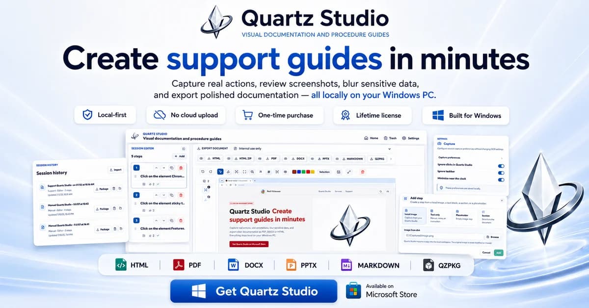 Quartz Studio - Create clean support and QA reports in minutes.