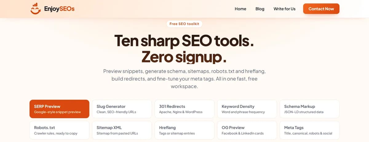 EnjoySEOs - Free SEO toolkit with powerful tools at your fingertips.