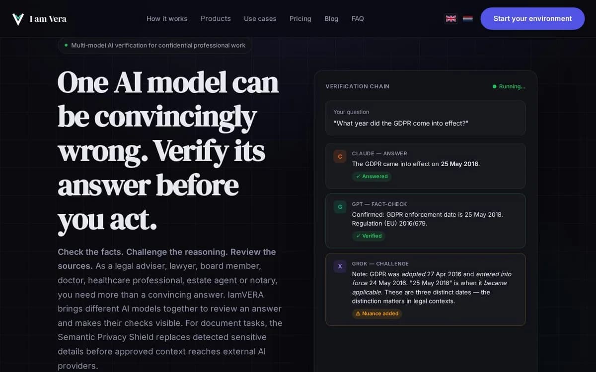 IamVERA - Multi-model AI verification for confidential professional work