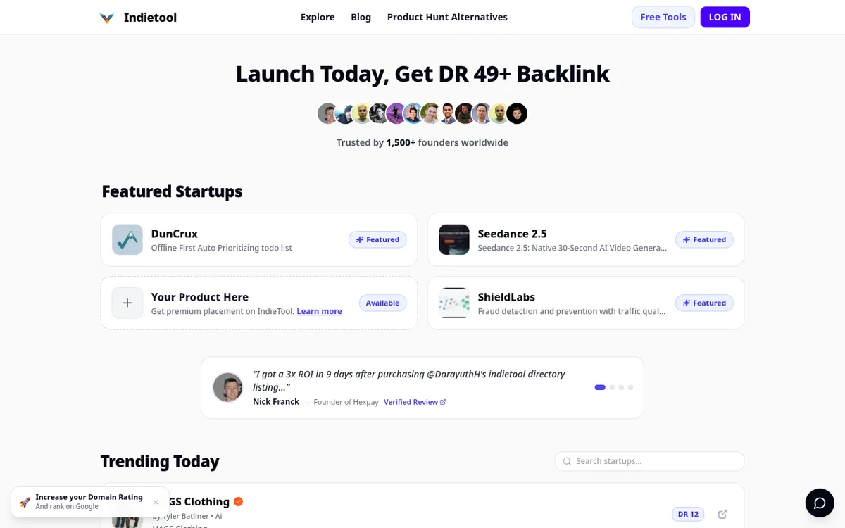 IndieTool - Launchpad and directory for apps built by indie founders