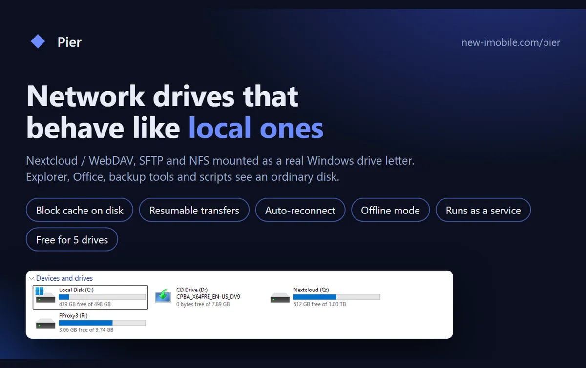 Pier - Mount Nextcloud, WebDAV, SFTP and NFS as a Windows drive letter