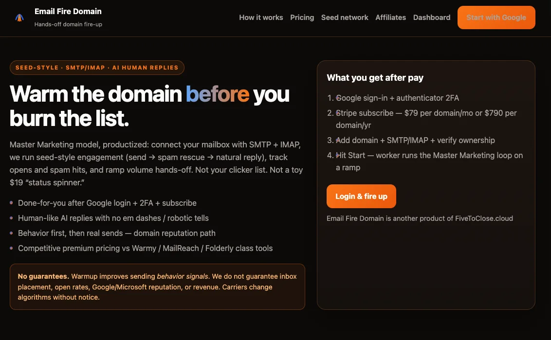EmailFireDomain - Warm the domain before you burn the list.