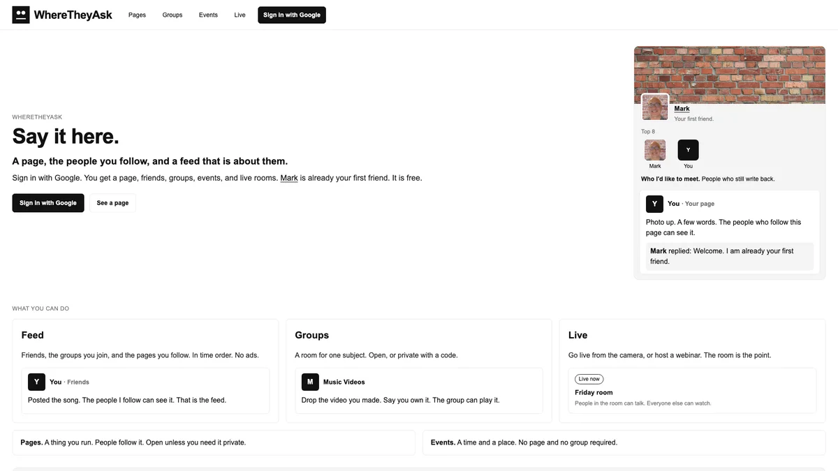 WhereTheyAsk - A social feed without the ads.