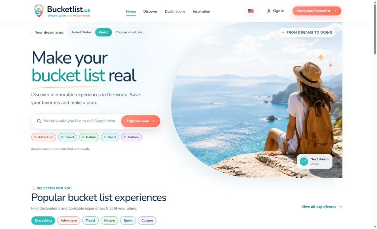 Bucketlist.us - Discover travel and life-experience ideas in your browser.