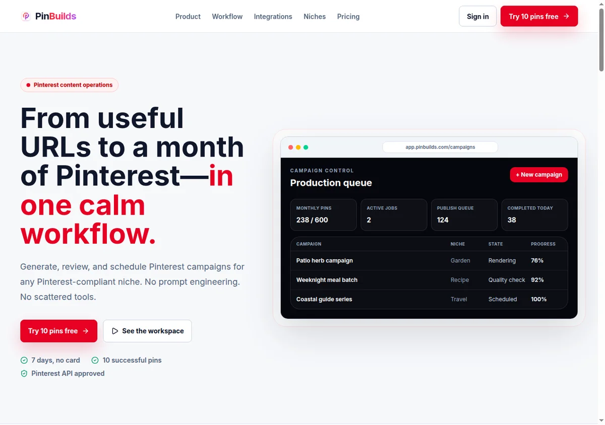 PinBuilds - Pinterest content automation for every niche