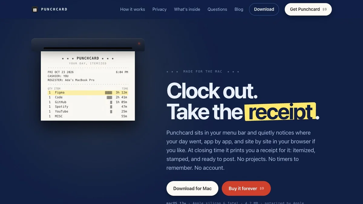 Punchcard - A receipt of where your workday went