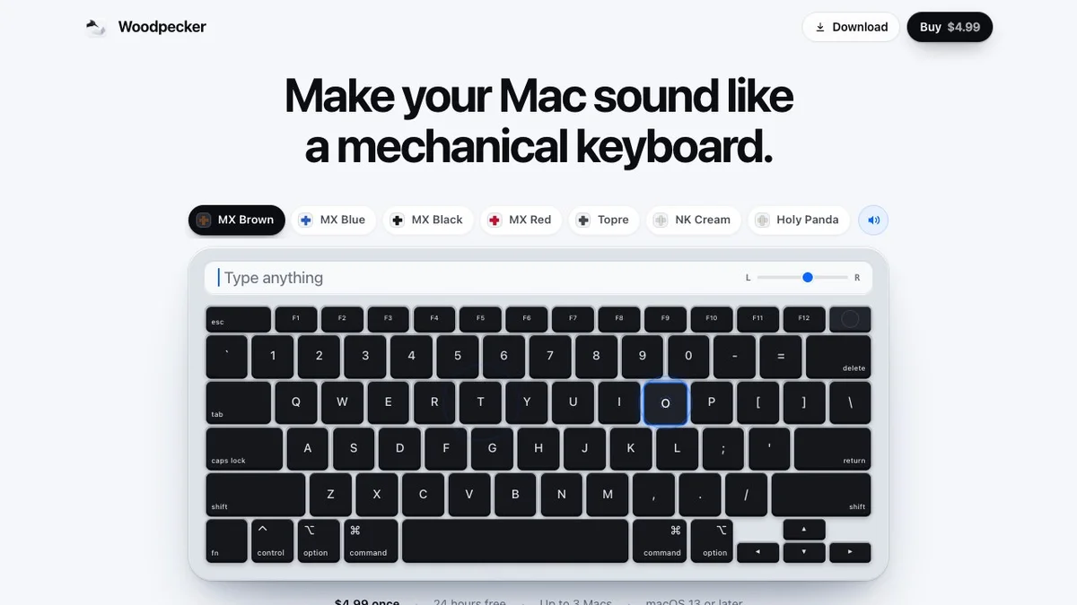 Woodpecker - Mechanical keyboard sounds for your Mac