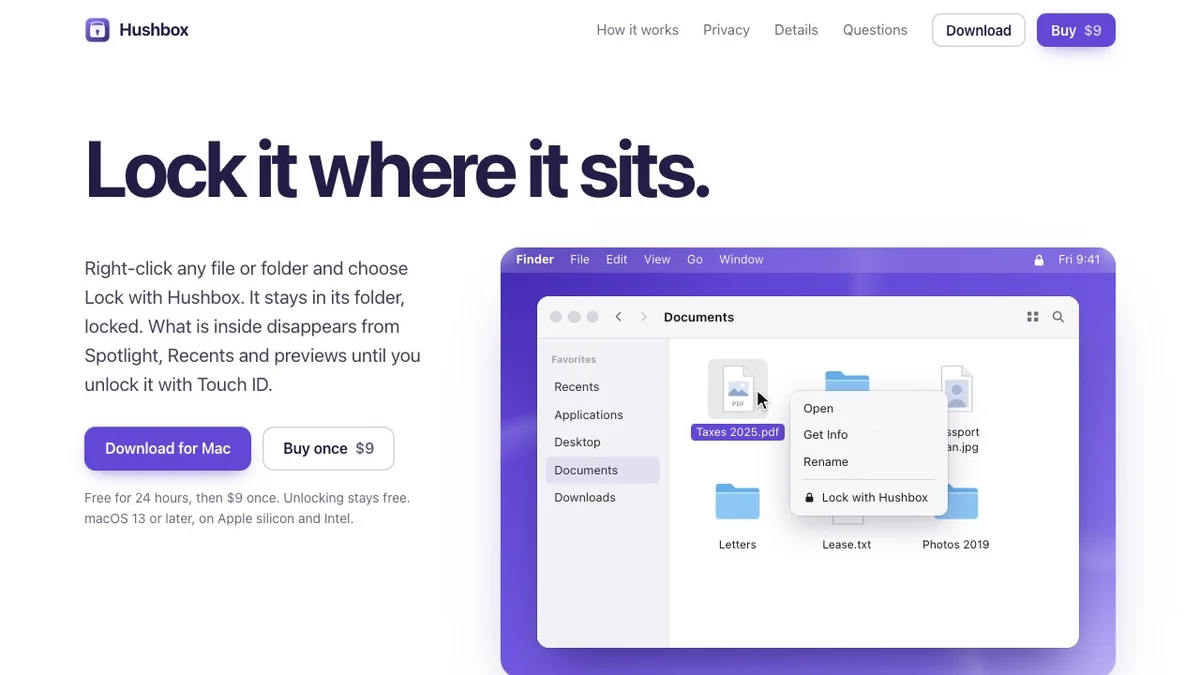 Hushbox - Lock any file or folder on your Mac