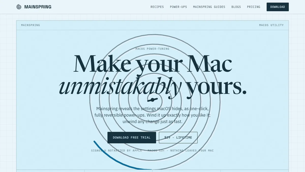 Mainspring - Hidden macOS settings as one-click, undoable switches