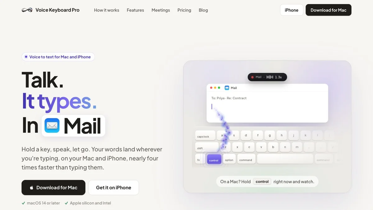 Voice Keyboard Pro - Voice to text in any app on your Mac and iPhone