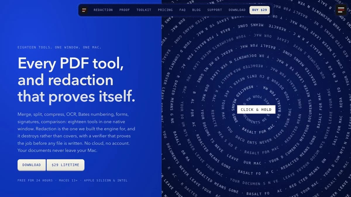 Basalt - 18 PDF tools for Mac, with redaction that proves itself