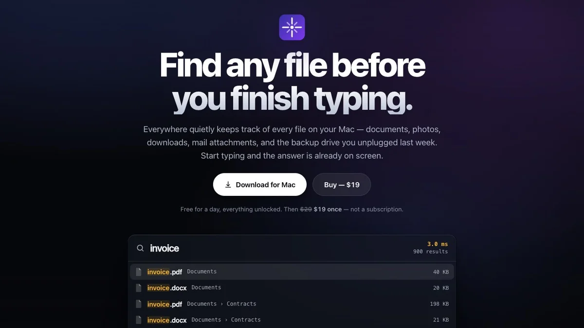 Everywhere - Find any file on your Mac before you finish typing