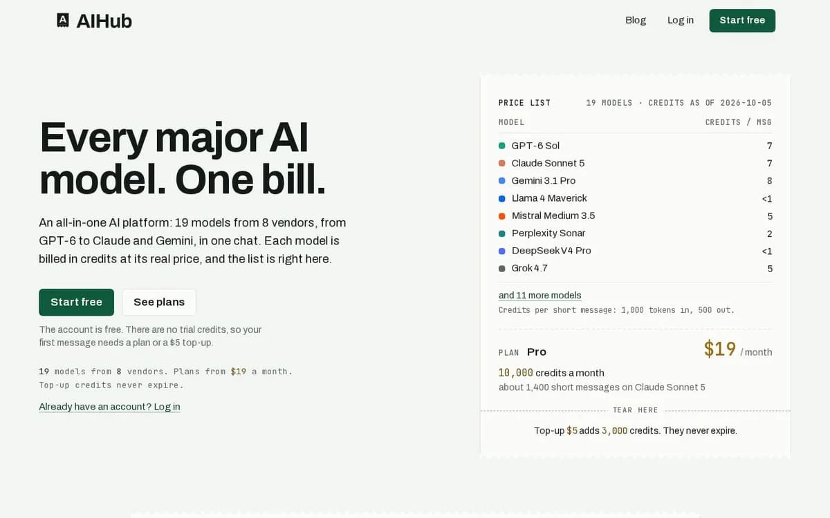 AIHub - Every major AI model. One bill.