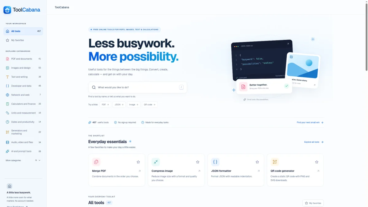 ToolCabana - 450+ free online tools, no sign-up needed