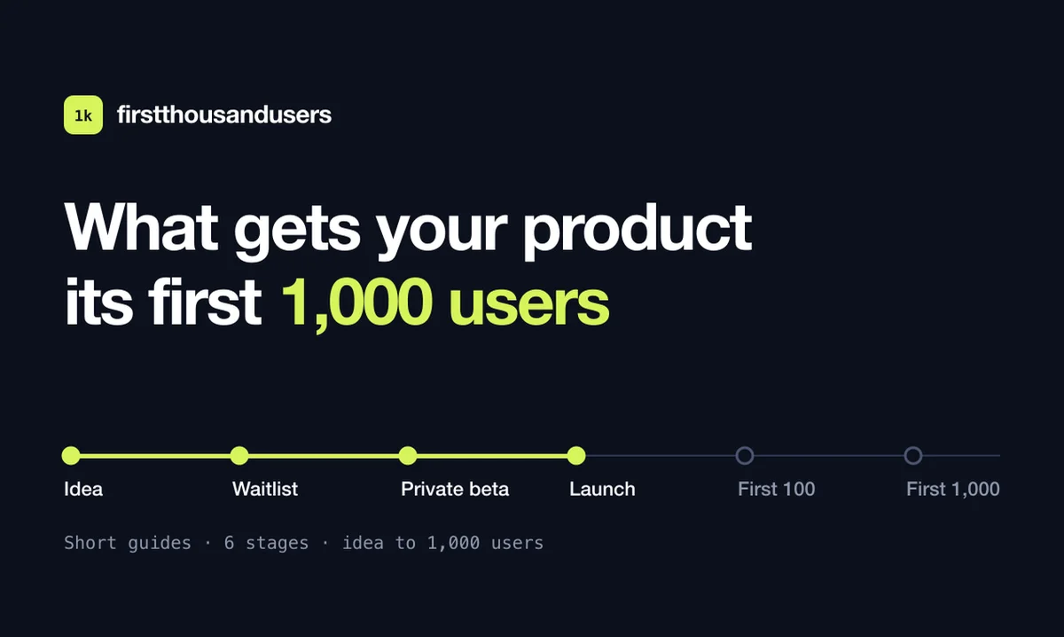 First 1,000 Users - Guides to your first 1,000 users, by stage and product