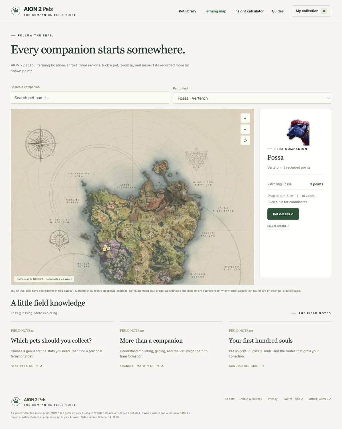 AION 2 Pets - Plan pet collection with maps, calculators and a local checklist