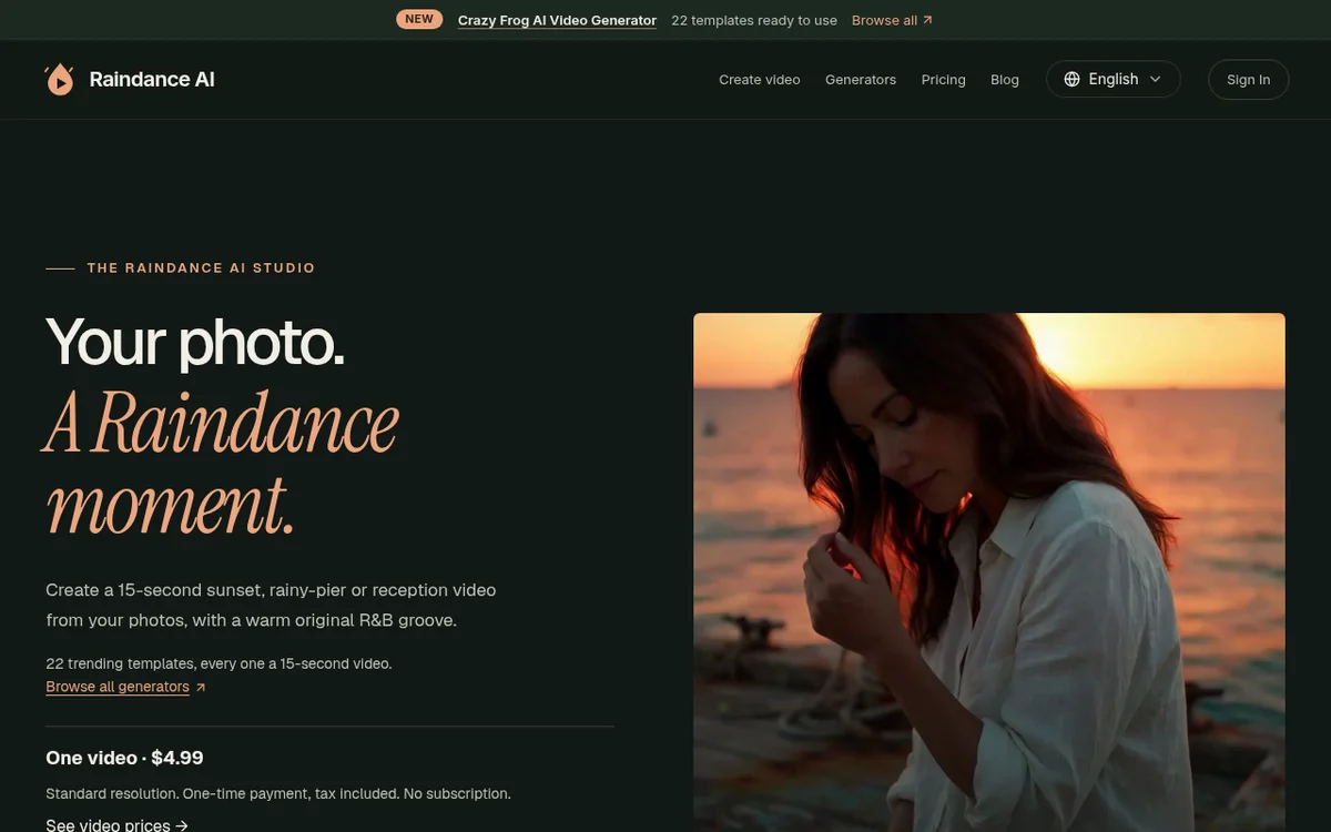 Raindance AI - Turn photos into 15-second AI videos with original music