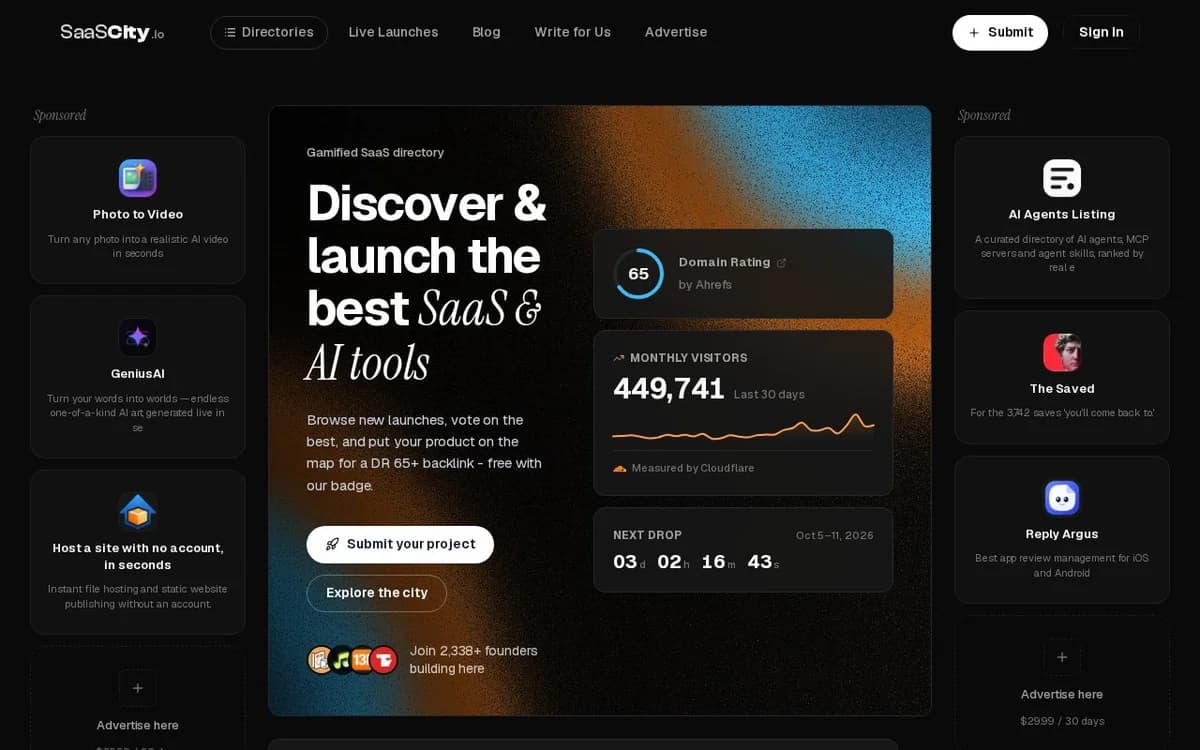 SaaSCity - The gamified SaaS directory: launch on a live city map