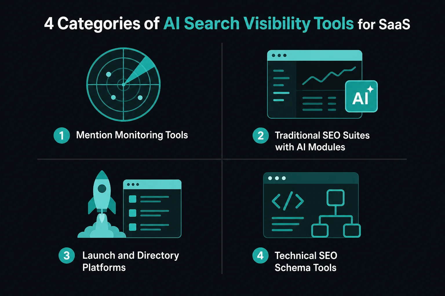 Four categories of AI search visibility tools for SaaS