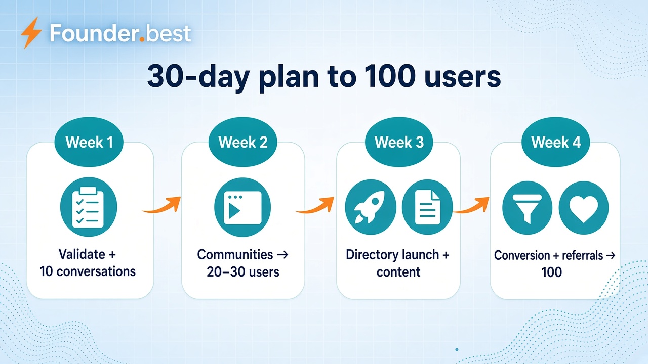 30-day plan to get your first 100 startup users: four-week founder calendar