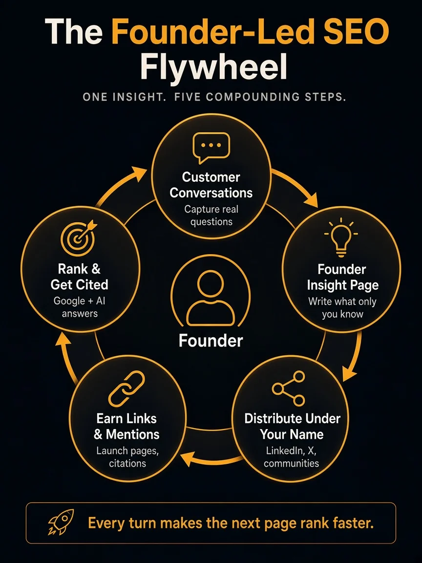 The founder-led SEO flywheel: customer conversations, insight pages, distribution, links, rankings
