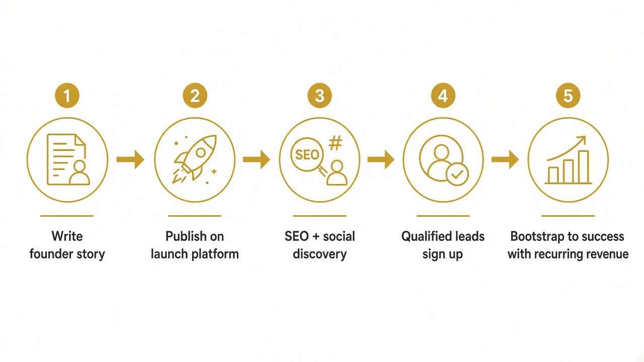 SaaS founder stories lead generation funnel - write, publish, discover, convert, grow